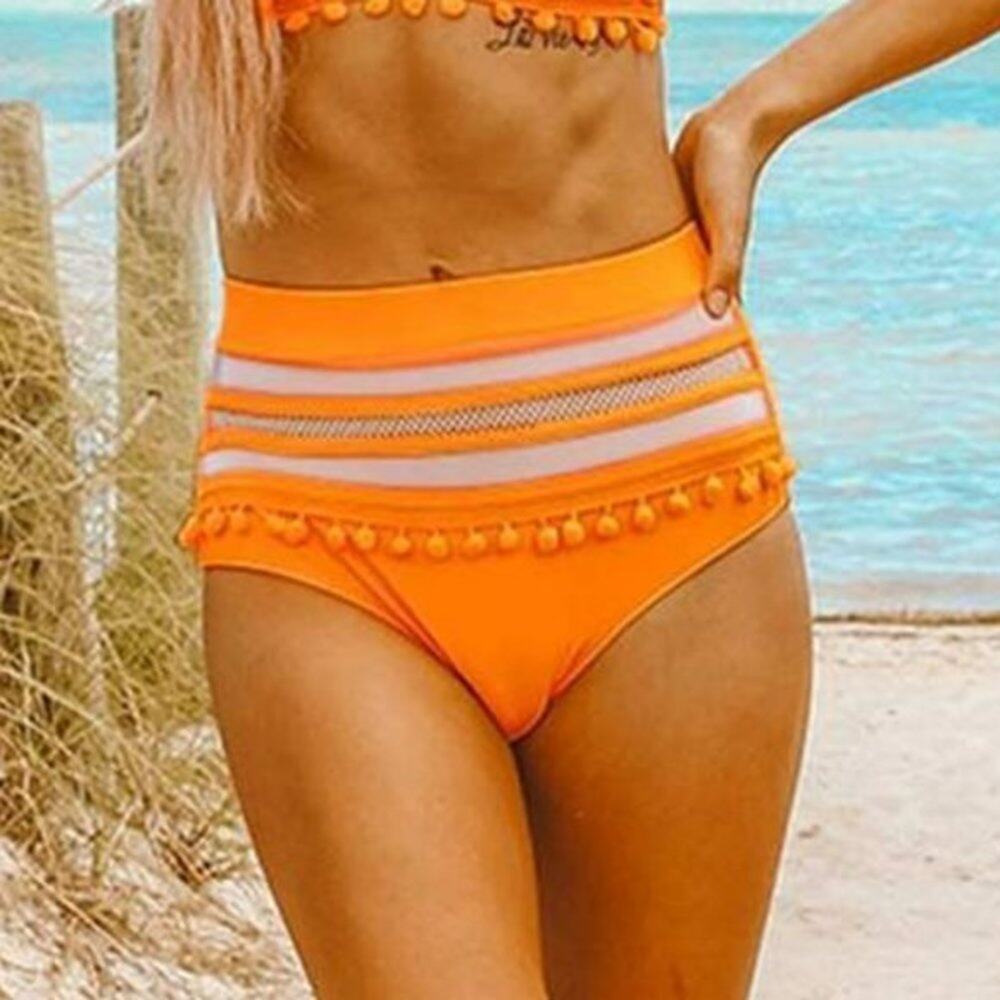 Floralkini Orange Pom-Pom High Waisted Bikini Swim Bottoms Women's Size Small
